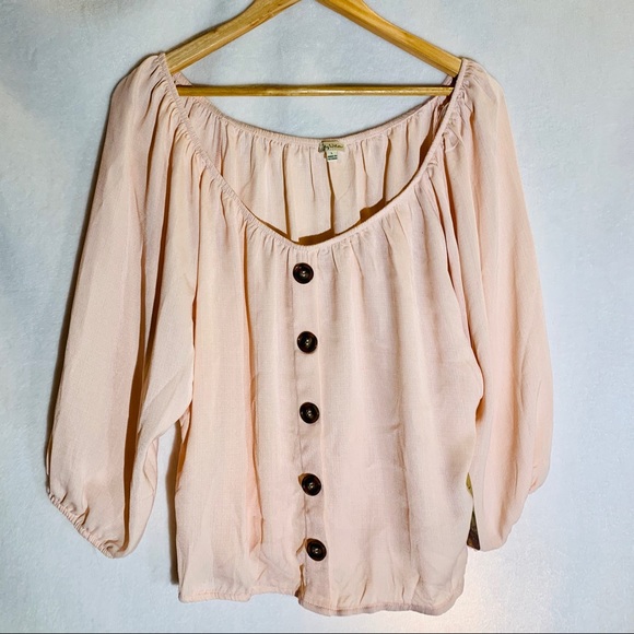 Lily White Tops - 🔥3/$20 LILY WHITE BUTTON LONG SLEEVE PEACH TOP